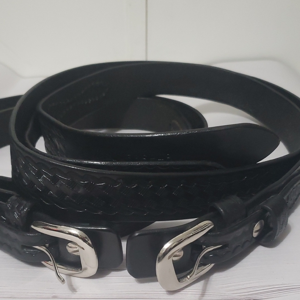 Triple K Black Leather Ranger Basketweave Solid Brass Belt